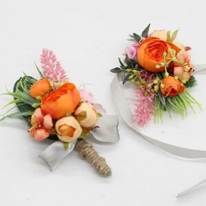 Corsage & Boutonniere Set - Orange Peony